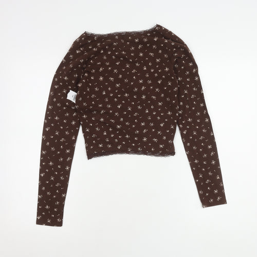 Hollister Women's Brown Floral Cropped Tee, Size S, V-Neck