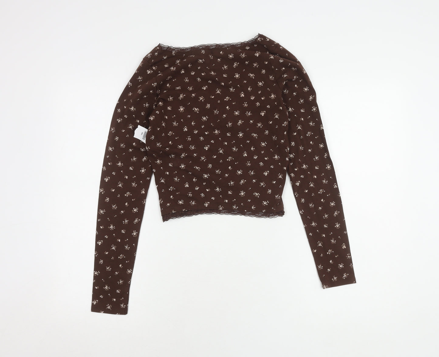 Hollister Women's Brown Floral Cropped Tee, Size S, V-Neck