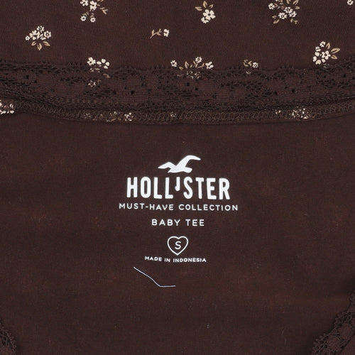 Hollister Women's Brown Floral Cropped Tee, Size S, V-Neck