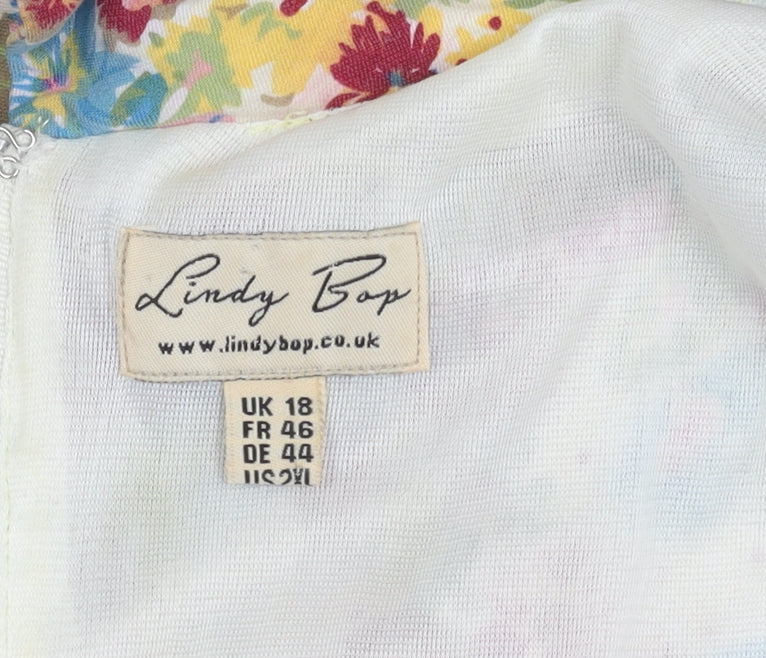 Lindy Bop Women's Multicoloured Floral Dress Size 18
