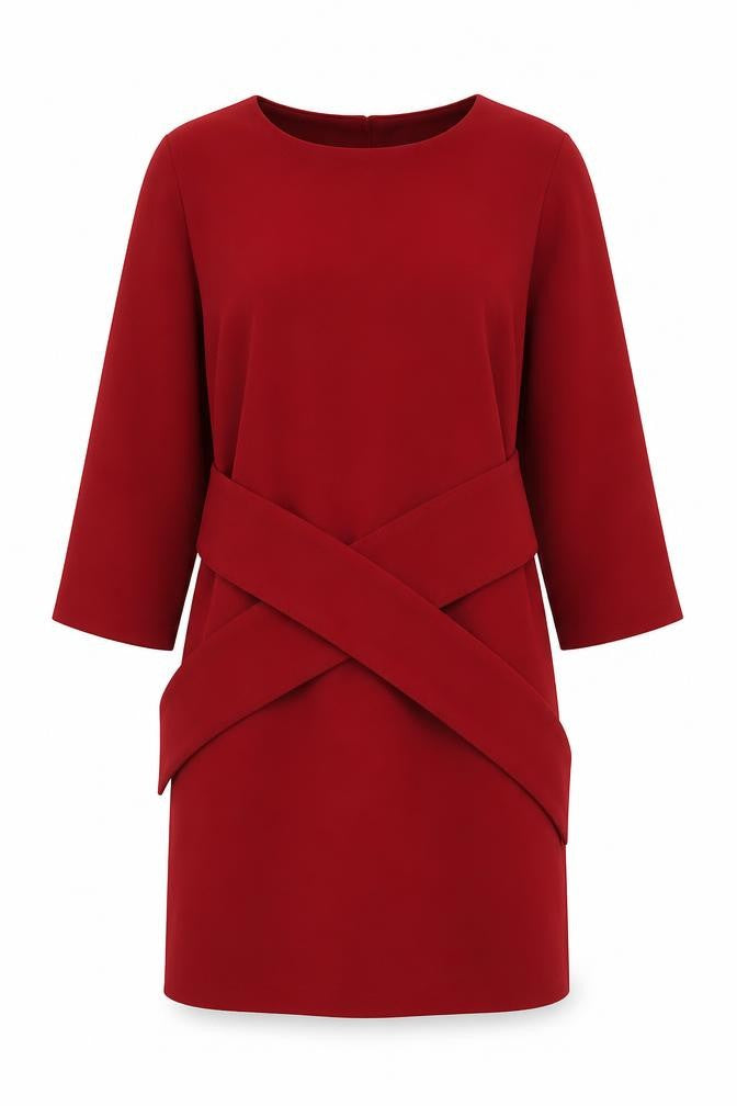Front view of Warehouse Women's Red Shift Dress, size 12