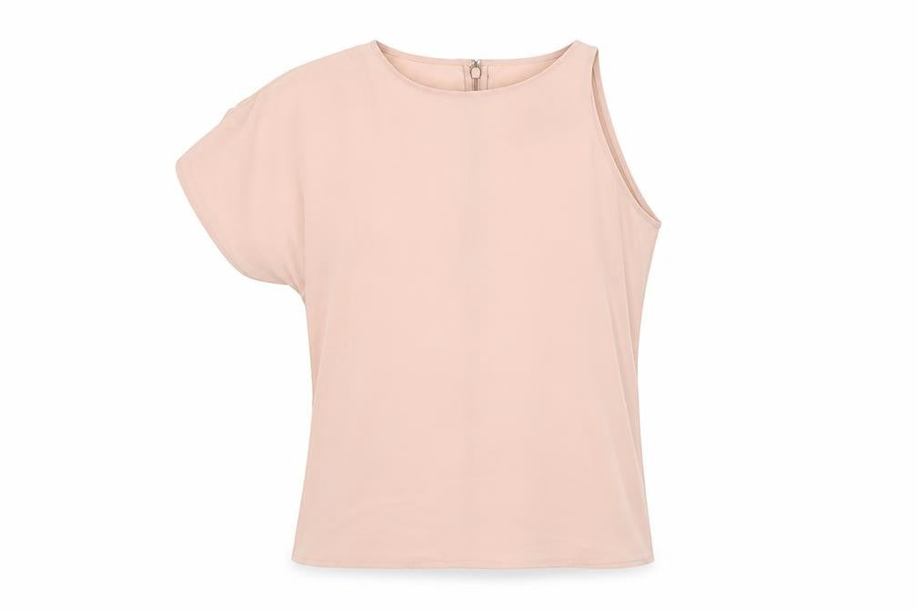 Front view of Warehouse Women's Beige Casual Single Sleeve Top, size 10