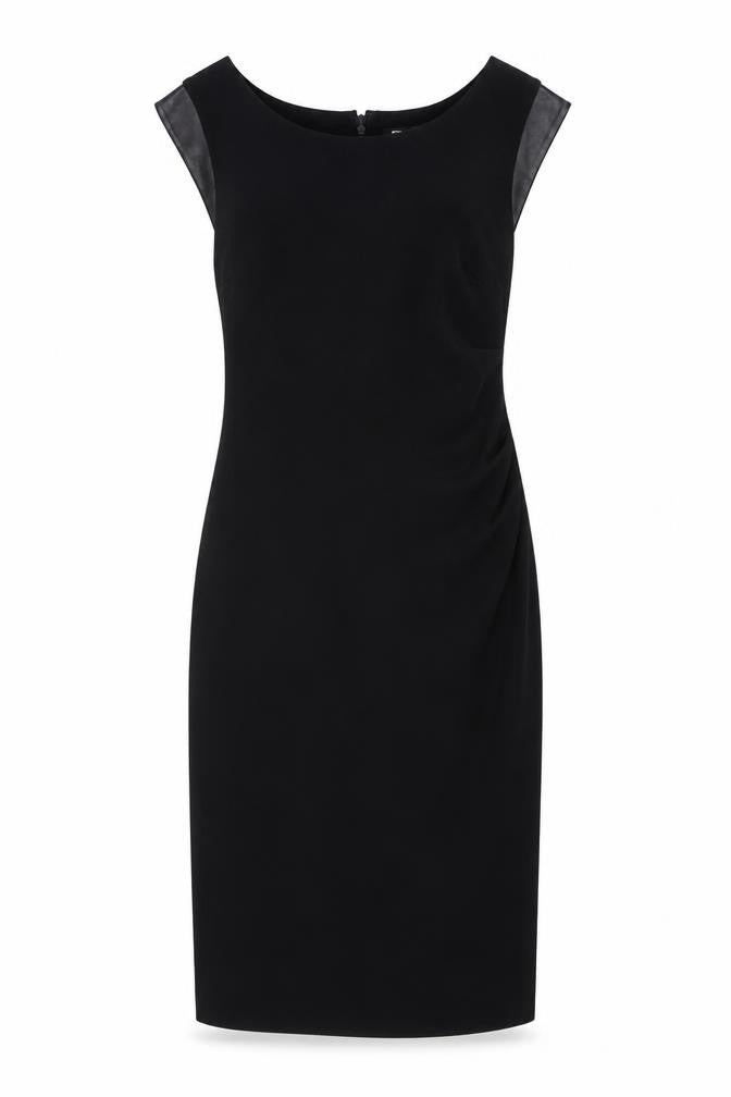 Front view of DKNY Women's Black Knee Length Formal Sheath Dress