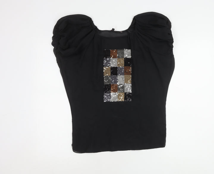 Ted Baker Women's Black Sequin Blouse, Size 10, Party-Ready