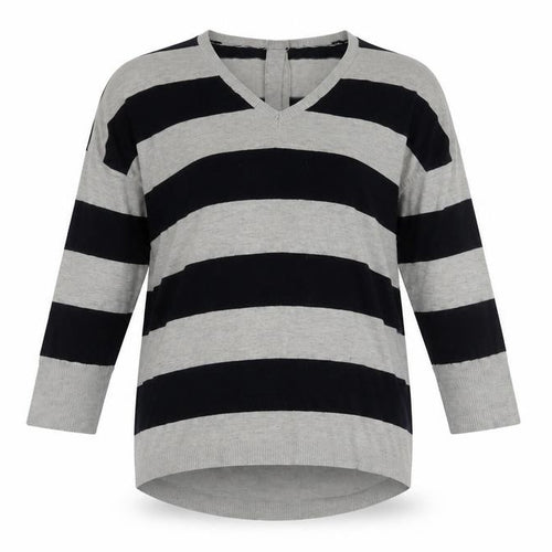 Oasis Women V-Neck Striped Cardigan in Grey Size M