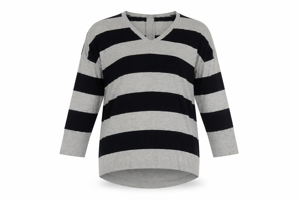 Oasis Women V-Neck Striped Cardigan in Grey Size M