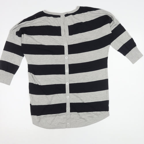 Oasis Women V-Neck Striped Cardigan in Grey Size M