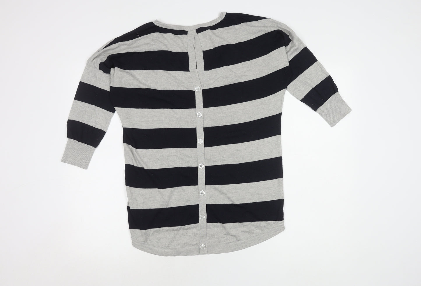 Oasis Women V-Neck Striped Cardigan in Grey Size M