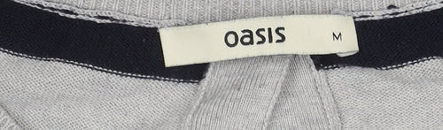Oasis Women V-Neck Striped Cardigan in Grey Size M