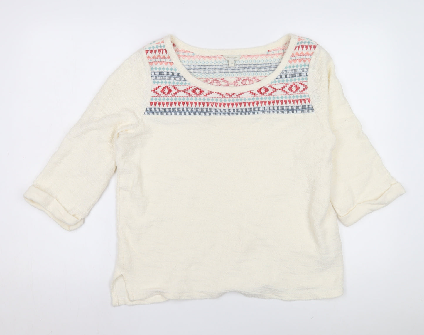 Monsoon Women's Ivory 3/4 Sleeve Embroidered Blouse M