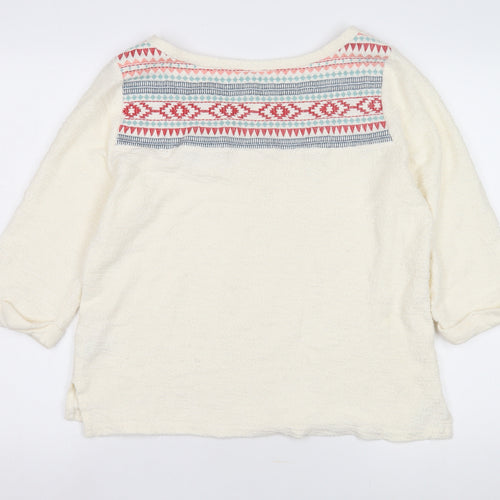 Monsoon Women's Ivory 3/4 Sleeve Embroidered Blouse M