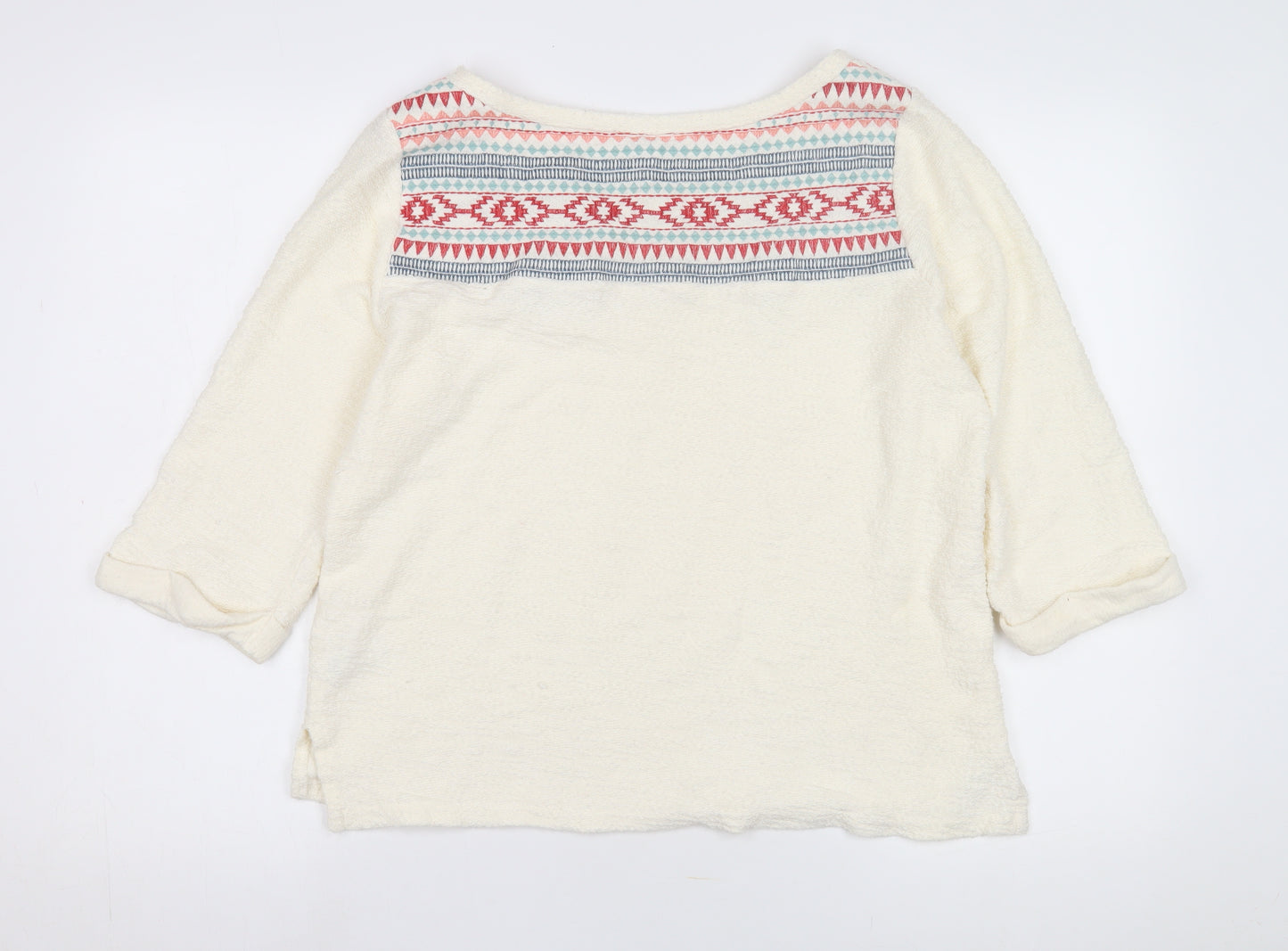 Monsoon Women's Ivory 3/4 Sleeve Embroidered Blouse M