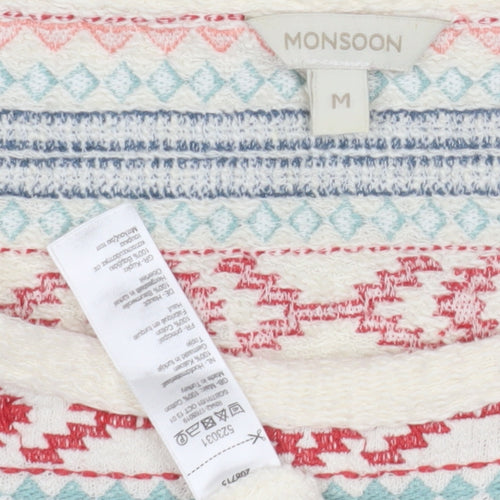 Monsoon Women's Ivory 3/4 Sleeve Embroidered Blouse M