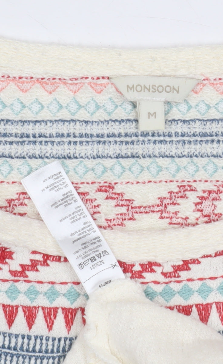 Monsoon Women's Ivory 3/4 Sleeve Embroidered Blouse M