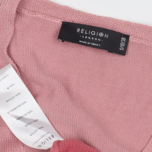Religion Women's Pink V-Neck Pullover Jumper Size 8