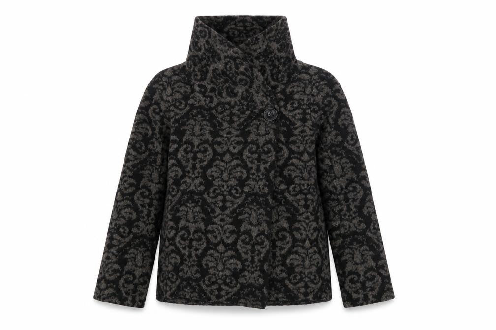 Front view of Tahari Women's Black Geometric Hooded Jacket L
