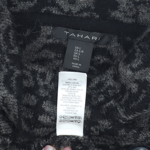 Tahari Women's Black Geometric Hooded Jacket L