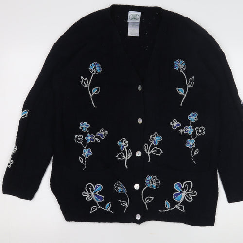 Laura Ashley Women's Black Floral Cardigan, Size S, Cotton