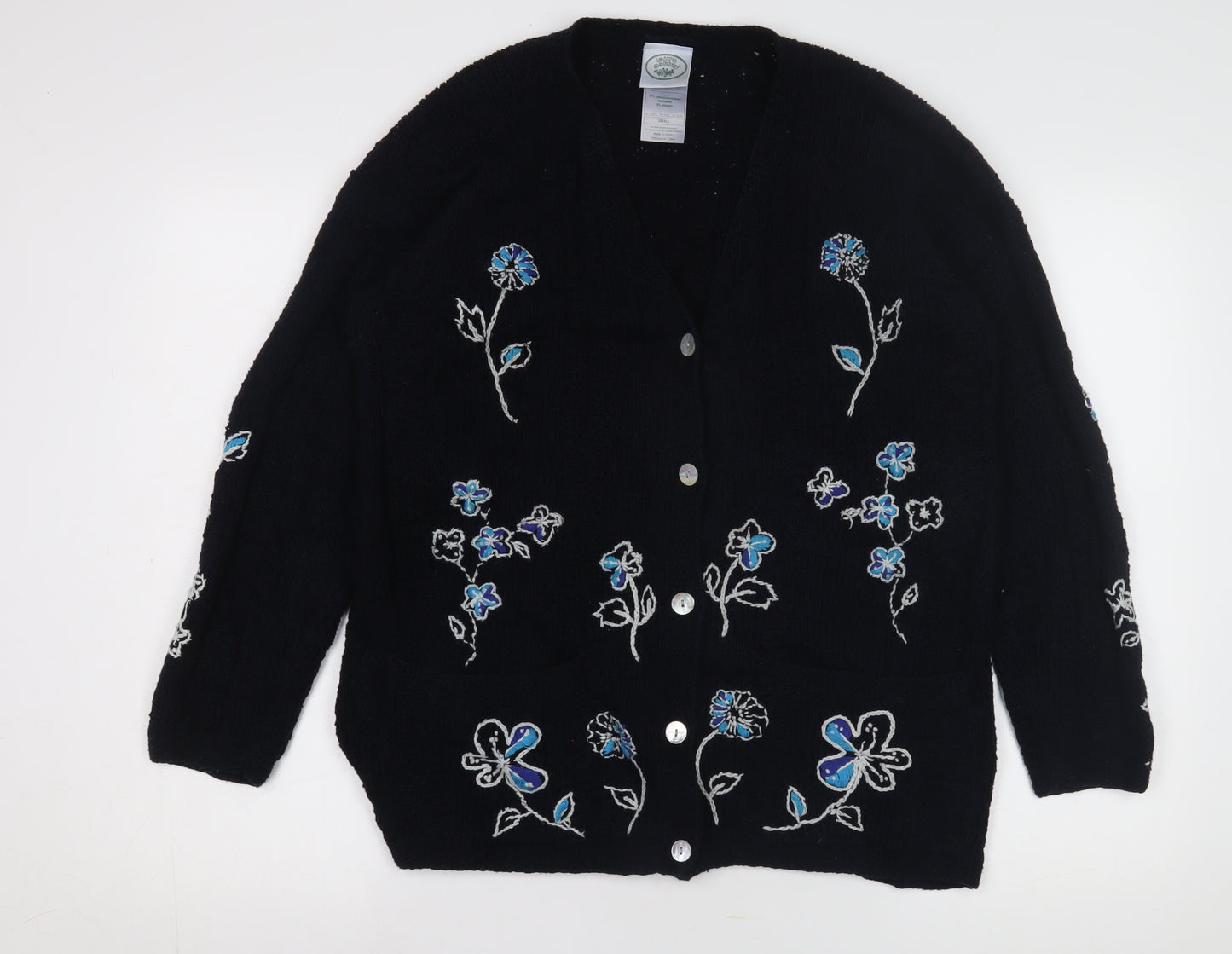 Laura Ashley Women's Black Floral Cardigan, Size S, Cotton