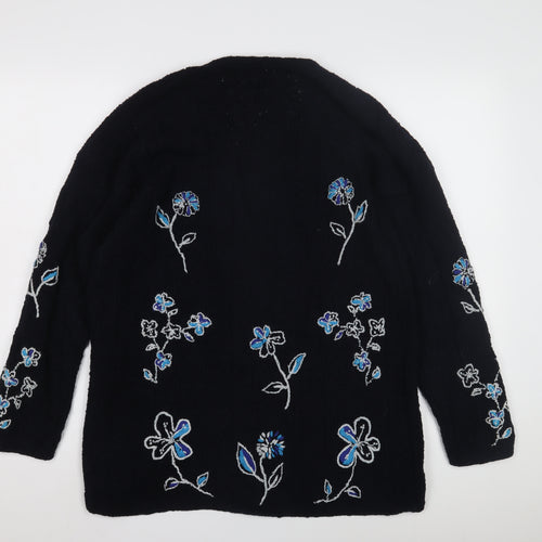 Laura Ashley Women's Black Floral Cardigan, Size S, Cotton