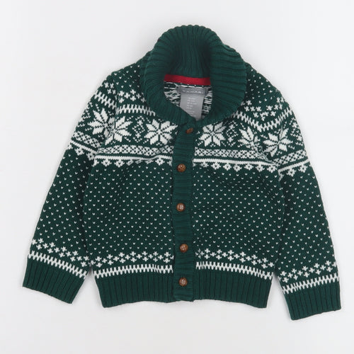 Tahari Green Knit Cardigan, Unisex Baby 9-12M, Fair Isle Winter