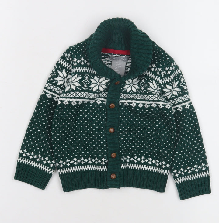 Tahari Green Knit Cardigan, Unisex Baby 9-12M, Fair Isle Winter