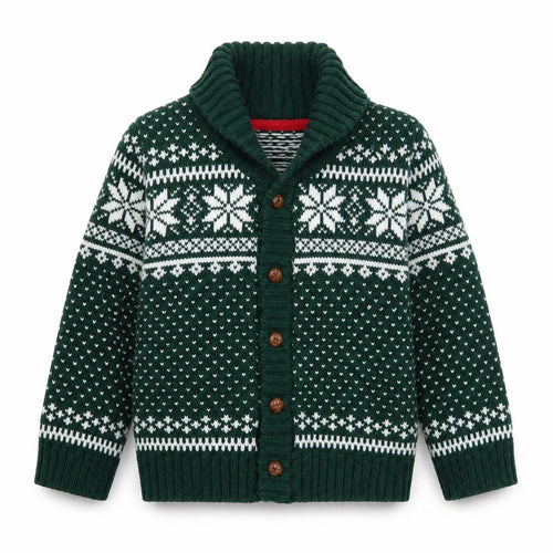 Tahari Green Knit Cardigan, Unisex Baby 9-12M, Fair Isle Winter