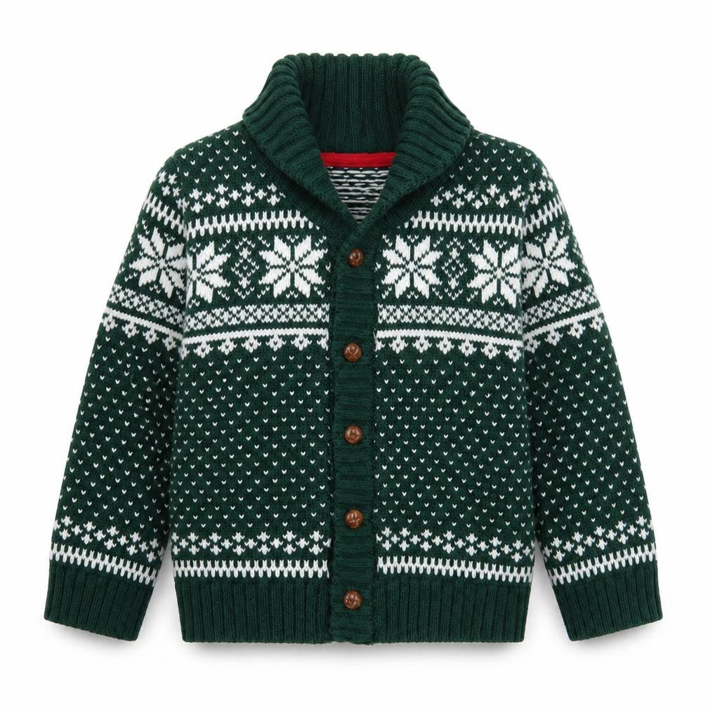 Tahari Green Knit Cardigan, Unisex Baby 9-12M, Fair Isle Winter