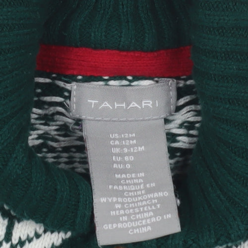 Tahari Green Knit Cardigan, Unisex Baby 9-12M, Fair Isle Winter