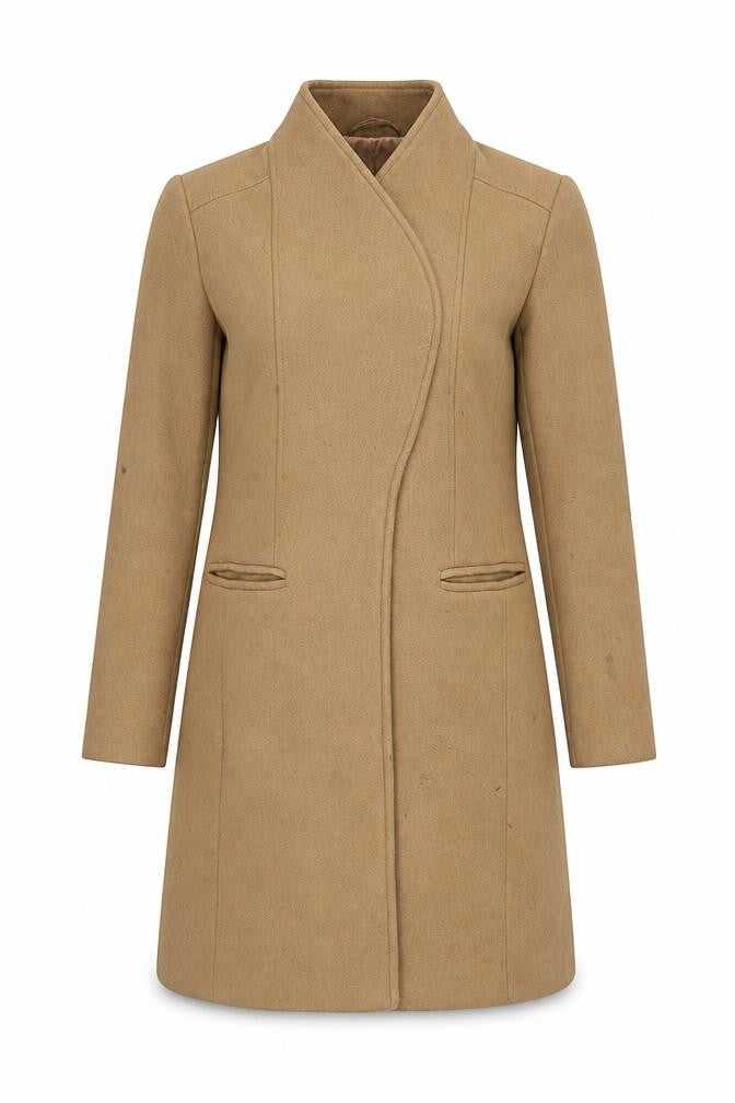 Front view of Monsoon Women’s Beige Wool Blend Coat, size UK 10, Warm & Stylish