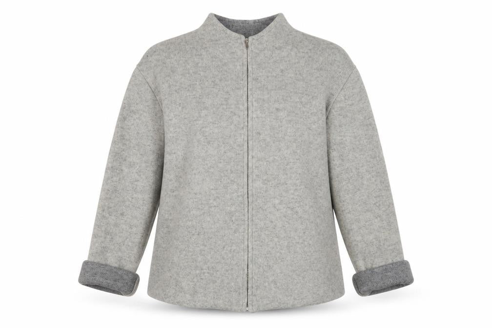 Front view of Aberdeen Women Grey Wool Knit Jacket, size 16, Casual