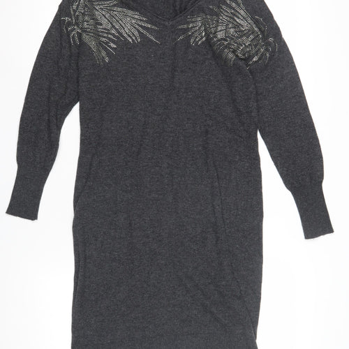 Monsoon Women's Grey Sequin Wool Jumper Dress S