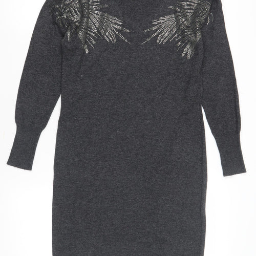 Monsoon Women's Grey Sequin Wool Jumper Dress S