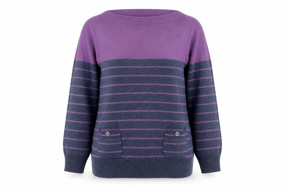 Front view of Mantaray Women's Purple Striped Jumper, size 12
