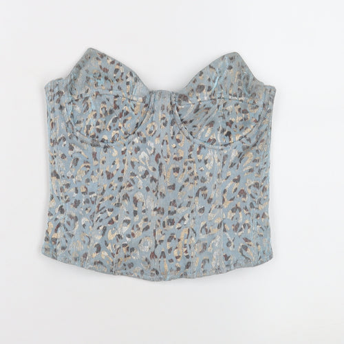 PrettyLittleThing Women Blue Animal Print Crop Top