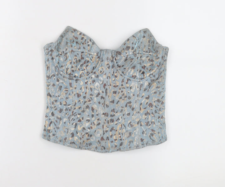 PrettyLittleThing Women Blue Animal Print Crop Top