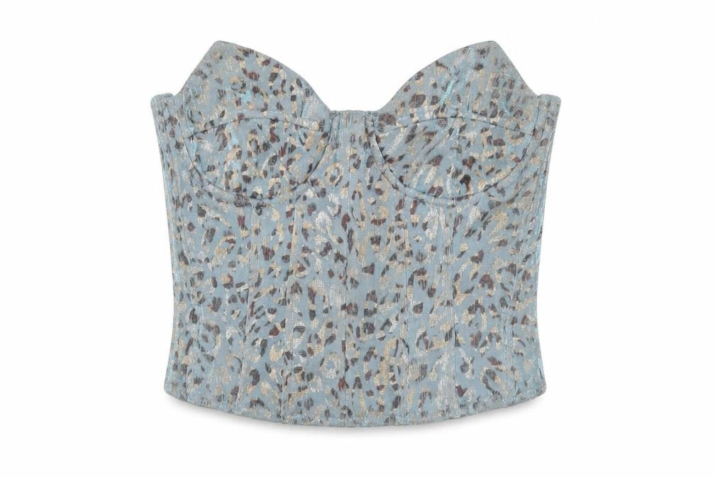 Front view of PRETTYLITTLETHING Women Blue Animal Print Crop Top