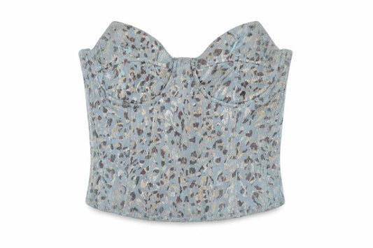 Front view of PRETTYLITTLETHING Women Blue Animal Print Crop Top