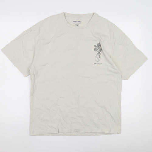 Jack & Jones Beige T-Shirt M Unisex Crew Neck Casual