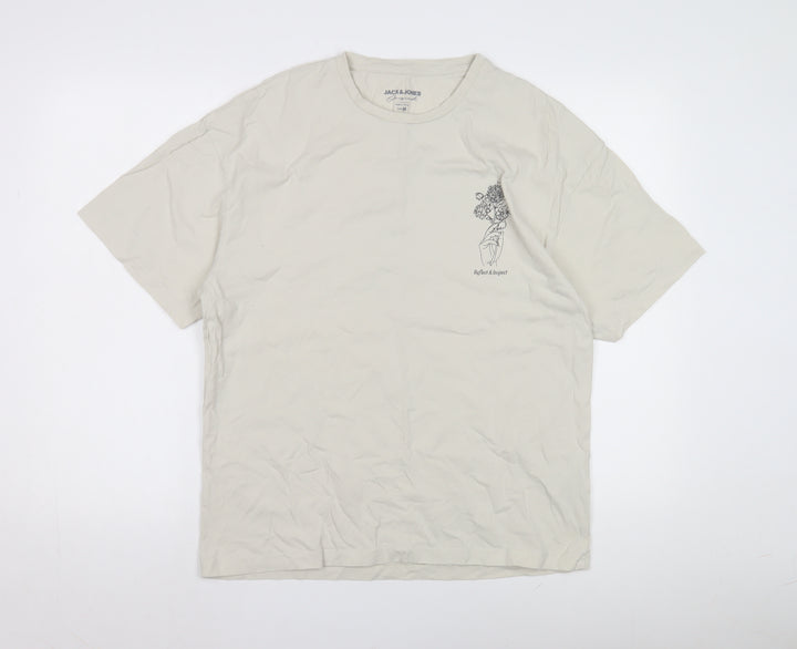 Jack & Jones Beige T-Shirt M Unisex Crew Neck Casual