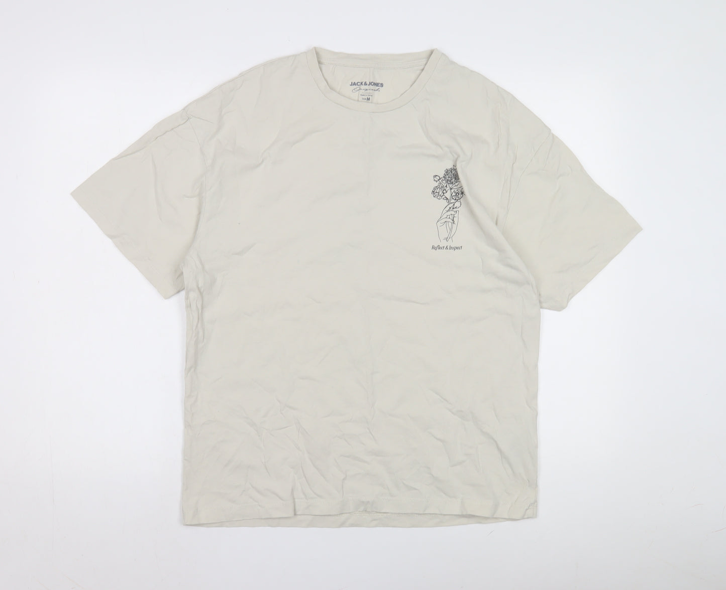 Jack & Jones Beige T-Shirt M Unisex Crew Neck Casual