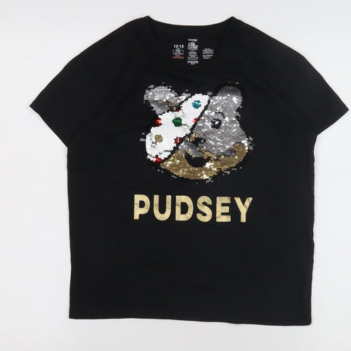 George Girls Black Sequin Pudsey T-Shirt, 12-13 Years