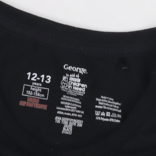 George Girls Black Sequin Pudsey T-Shirt, 12-13 Years