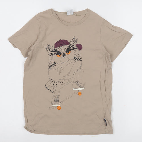 Polarn O. Pyret Girls Beige Owl Graphic T-Shirt Size 8-9