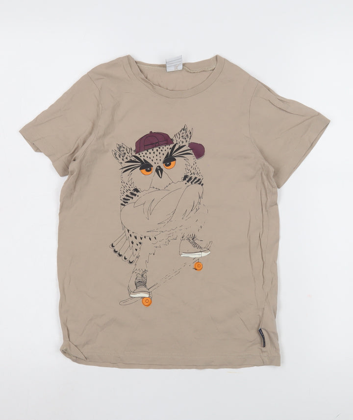 Polarn O. Pyret Girls Beige Owl Graphic T-Shirt Size 8-9
