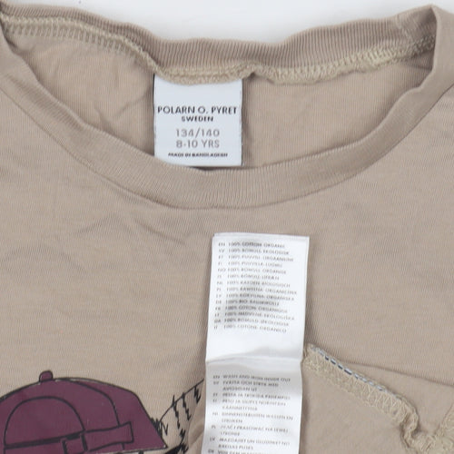 Polarn O. Pyret Girls Beige Owl Graphic T-Shirt Size 8-9