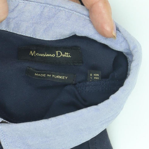 Massimo Dutti Men's Blue Cotton Long Sleeve Polo L