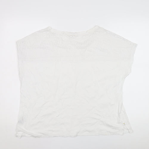 White Stuff Women's White Top, Size 18, Cotton Blend, Round Neck