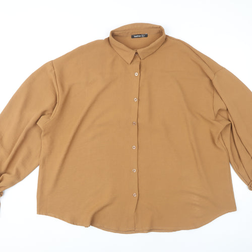 Boohoo Women's Brown Button-Up Blouse Size 16