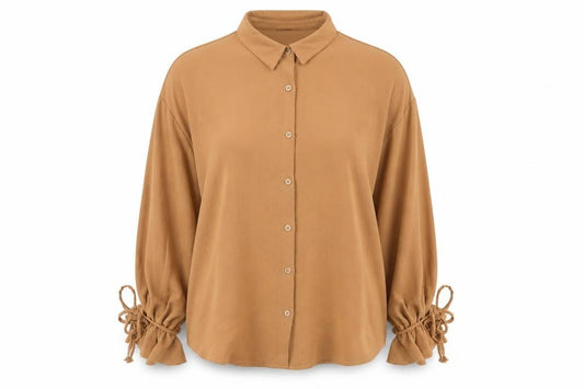 Front view of Boohoo Women's Brown Button-Up Blouse, size 16